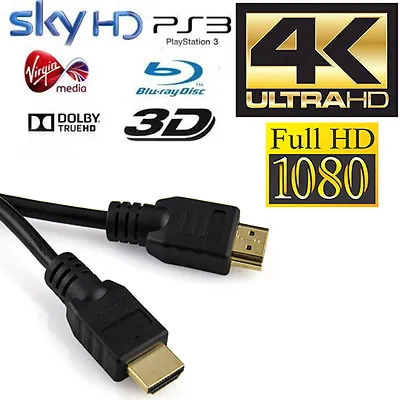 HDMI CABLE HIGH SPEED 4K 1080p 3D LEAD 1m/2m/3m/4m/5m/7m/10m/15m TV PS4 XBOX SKY • £2.89