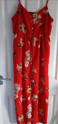 Cameo Rose Long Red Dress Button Front Size 14 • £7.99
