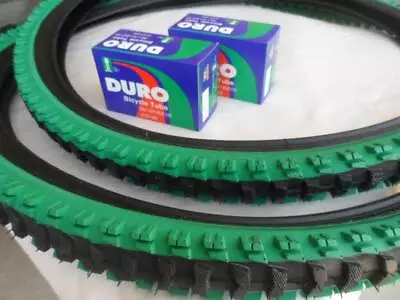 26 X 1.95 Black Green Bicycle Knobby Tires + Tubes Mountain Bike 26  NEW 26x1.95 • $38.99