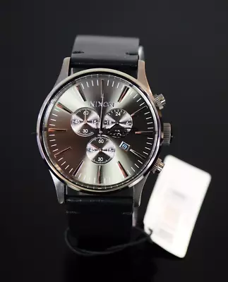 Nixon Sentry Chrono Leather Watch All Gunmetal / Black A405-680 New With Tags • £194.99