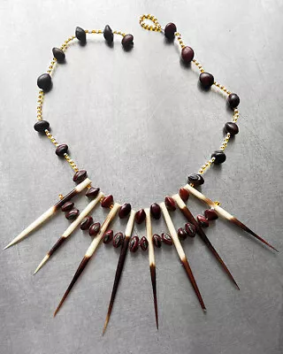 Vintage African Tribal Porcupine Quills Seeds & Glass Beads Necklace. Exc. • $38