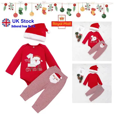 Baby Boy My First Christmas Outfit Suit Romper Pants Set Santa Claus Clothes UK • £8.09