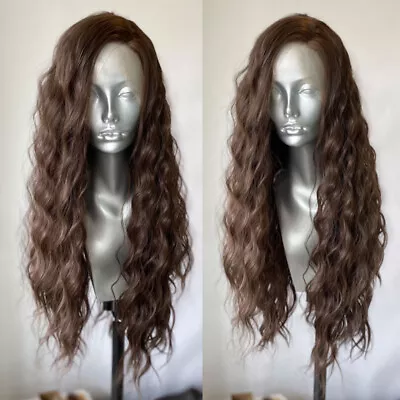 Women T Lace Front Wigs  Heat Resistant Hair Medium Brown Long Wavy Full Head • $23.99