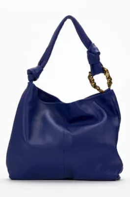 Zara NWOT Metal Trim Genuine Leather Tote Dark Blue • $55