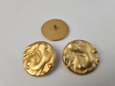 Vintage Buttons Set Of 3 Big Brass Gold Metal Tuz3531 Last! • $10