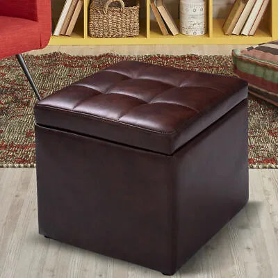16  Cube Ottoman Pouffe Storage Box Lounge Seat Footstools With Hinge Top Brown • $79.99