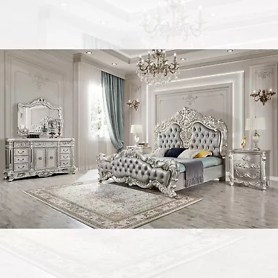 5 Pc King Size Luxury Silver  Bedroom Set Plus 7 Pc Formal Dining Room Set • $14999