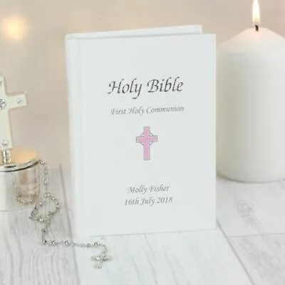 Personalised Holy Bible Christening Baptism 1st Communion Confirmation Pink Blue • £25.99