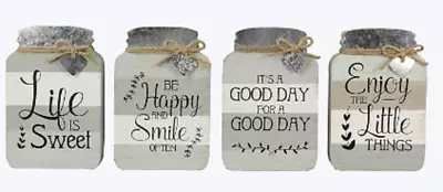 4 Large Inspirational Wooden Mason Jar Wall Art Signs Rustic Country Home Decor • $27.98