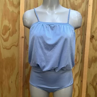 Vintage 80s Leotard One Piece Bodysuit Blue Sz Medium • $36