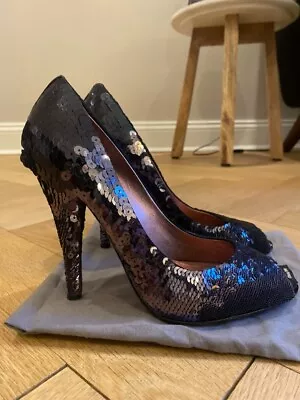 Miu Miu Gunmetal Sequined Round Toe Pumps Size 38.5 (IT) 8 (US) • $35