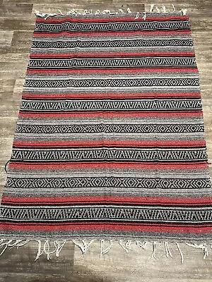 Vintage Mexican Serape Blanket Colorful Green Red Brown Black 72”X52” Aztec • $29.99