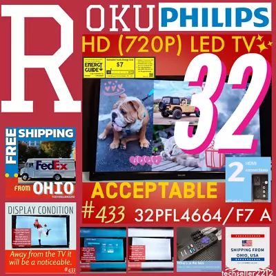 Philips 32  Class HD (720P) Smart Roku LED TV  /  32PFL4664/F7 A  With Remote • $79.79
