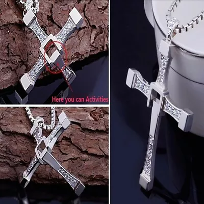 Cross Necklace Rhinestone Pendant Religious Long Chain Elegant Free Gift Bag UK • £3.58