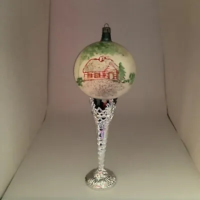 Vintage Christmas Cabin Hand Painted Glass Ornament Made In Poland • $19