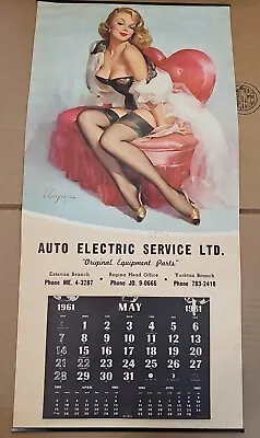 Vintage 1961 Elvgren Pinup Calendar Auto Electric Service Ltd Sk Canada 11x23 • $165