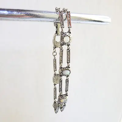 Vtg Goldette NY Faux Opal Bracelet 7.25 In Silver Tone Bar Link Chain FOR REPAIR • $11