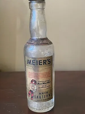 Vintage Meier’s Ohio Sauterne 3 Oz Mini Glass Wine Bottle W/ Paper Label • $19.99