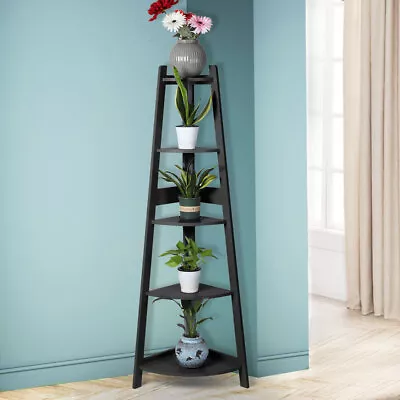 $73.99 • Buy Levede 5 Tier Corner Shelf Wooden Storage Home Display Rack Plant Stand Black