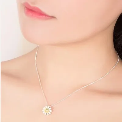 Daisy Flower Pendant Box Chain 925 Sterling Silver Necklace 18  Women Girl Gift • £3.99