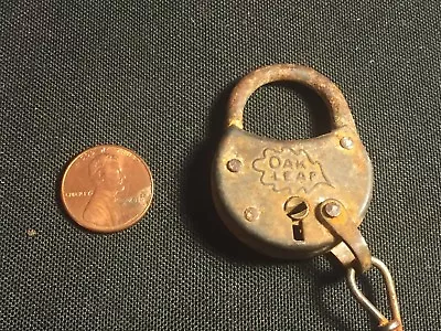 Antique Vintage Miniature Oak Leaf Padlock With Chain • $24.99