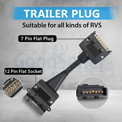 $19.98 • Buy Adaptor Trailer 7 Pin Flat Male Plug To 12 Pin Female Socket Caravan Connector