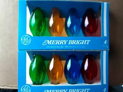 Vintage GE 8 Merry Bright Christmas Light Bulbs C9 Green Orange Blue Red NOS   • $8.99