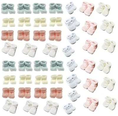 £3.25 • Buy Baby Booties Boots Socks Shoes Knit Bow Slip On Pink Blue Cream White NB To 3Mth