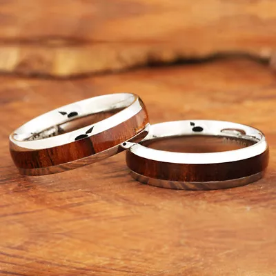 6mm Koa Wood Ring Stainless Steel Wedding Ring Oval SLR6106 • $17.99