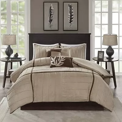 Madison Park 7pc Landcaster Microsuede Pleated KING Comforter Set Beige • $70