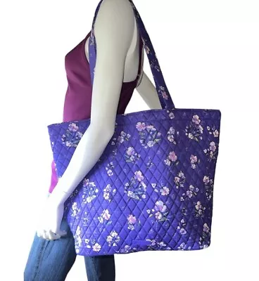 Vera Bradley WILD ROSES Grand Tote Purple Floral Quilted Cotton Shopper Bag NWT • $58