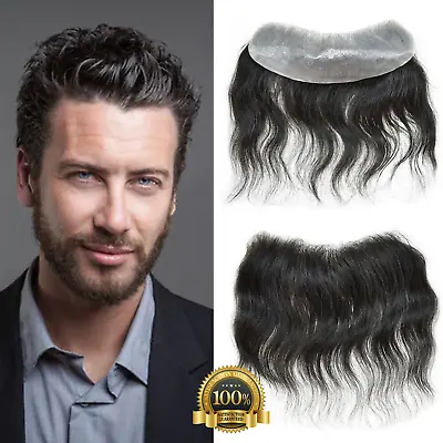 Men Frontal Invisible 100% Human Hairpiece Natural Hairline V-Loop Skin PU • $59