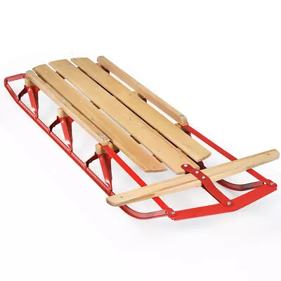 Costway 54 Kids Wood Snow Sled W/Metal Runners Steering Bar Steering Snow Slider • $115.99