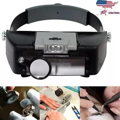 Headband Magnifier LED Light Head Magnifying Glass Visor Jeweler Reading Repair • $8.49