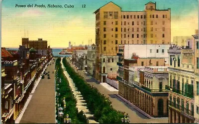 Vintage Linen Postcard - Habana Cuba - Paseo Del Prado Bird's-eye View • $6.76
