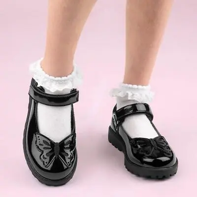 Walkright Kids Shoes Black Girls Patent Easy Fasten Butterfly School Lori SIZE • £12.99