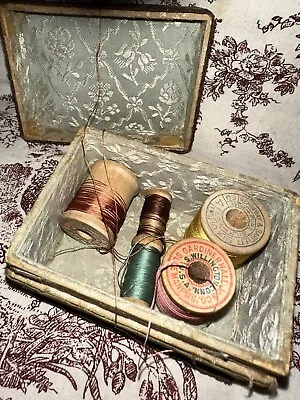 Antique Dome Top Fabric Covered Miniature Sewing Thread Box • $128