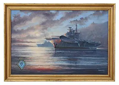 Quality Large Oil Painting M J Whitehand HMS Hermes Aircraft Carrier Naval • £1795