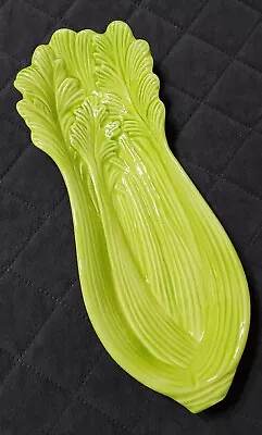 Vintage Ceramic Celery Shaped Serving Dish Green- Bert  Signature 1968 Retro  • $14.99