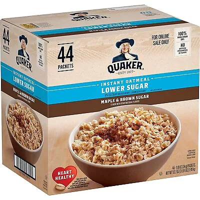 Quaker Instant Oatmeal Lower Sugar Maple & Brown Sugar Individual Packets 44 Pk • $27.49