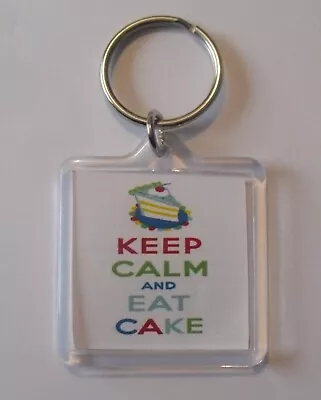 White - Keep Calm And Eat Cake Keyring • £2.20