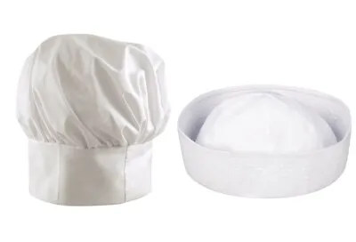 Adults  White Chef's Hat Doughboy Fancy Dress Party Cook Hats Costume Accessory • £3.49