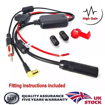 DAB FM Car Antenna Stereo Aerial Splitter SMA Converter Digital Radio Amplifier • £8.48