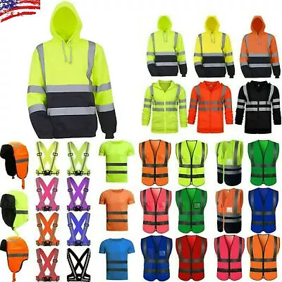 Men Hi Vis Viz Vest Jacket High Visibility Hoodie Safety Work T-Shirt Waistcoat' • £13.60