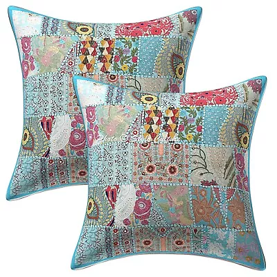 Indian Cushion Covers 60x60 Cm Boho Patchwork Cotton 24x24 Abstract Pillow Cases • $33.65