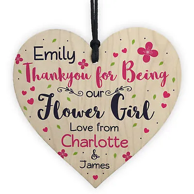 £3.49 • Buy Personalised Thank You Gifts For Flower Girl Wooden Heart Plaque Wedding Gifts