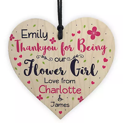 £3.49 • Buy Personalised Thank You Gifts For Flower Girl Wooden Heart Plaque Wedding Gifts