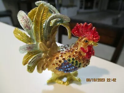 Painted Enamel Rooster Trinket Magnetic Hinged Jeweled • $12