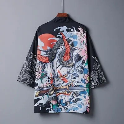 Men Women Kimono Coat Cardigan Loose Yukata Outwear Tops Retro Japanese Harajuku • £18.32