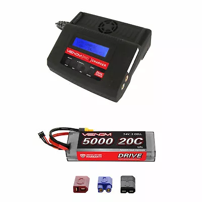 Venom 20C 2S 5000mAh 7.4V LiPo Battery With Pro 2 Charger Combo • $126.98